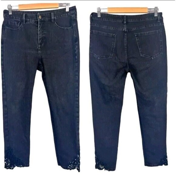Soft Surroundings Denim - Soft Surroundings Size 10P Jeans Touch of Lace Crochet Ankle Denim Stret…